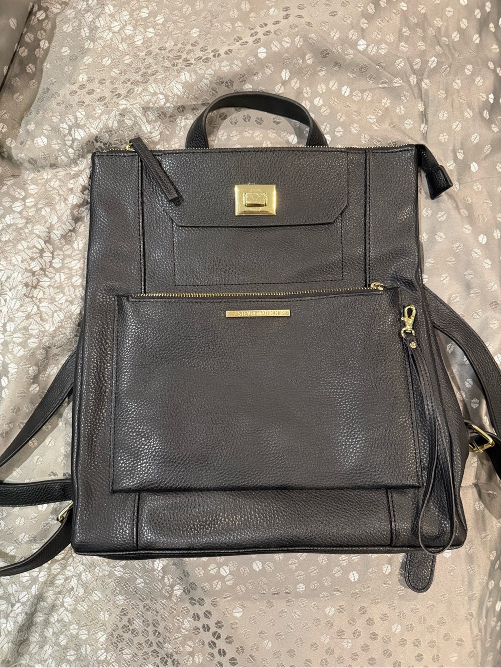 Steve Madden Black Leather Bag with Gold Accents